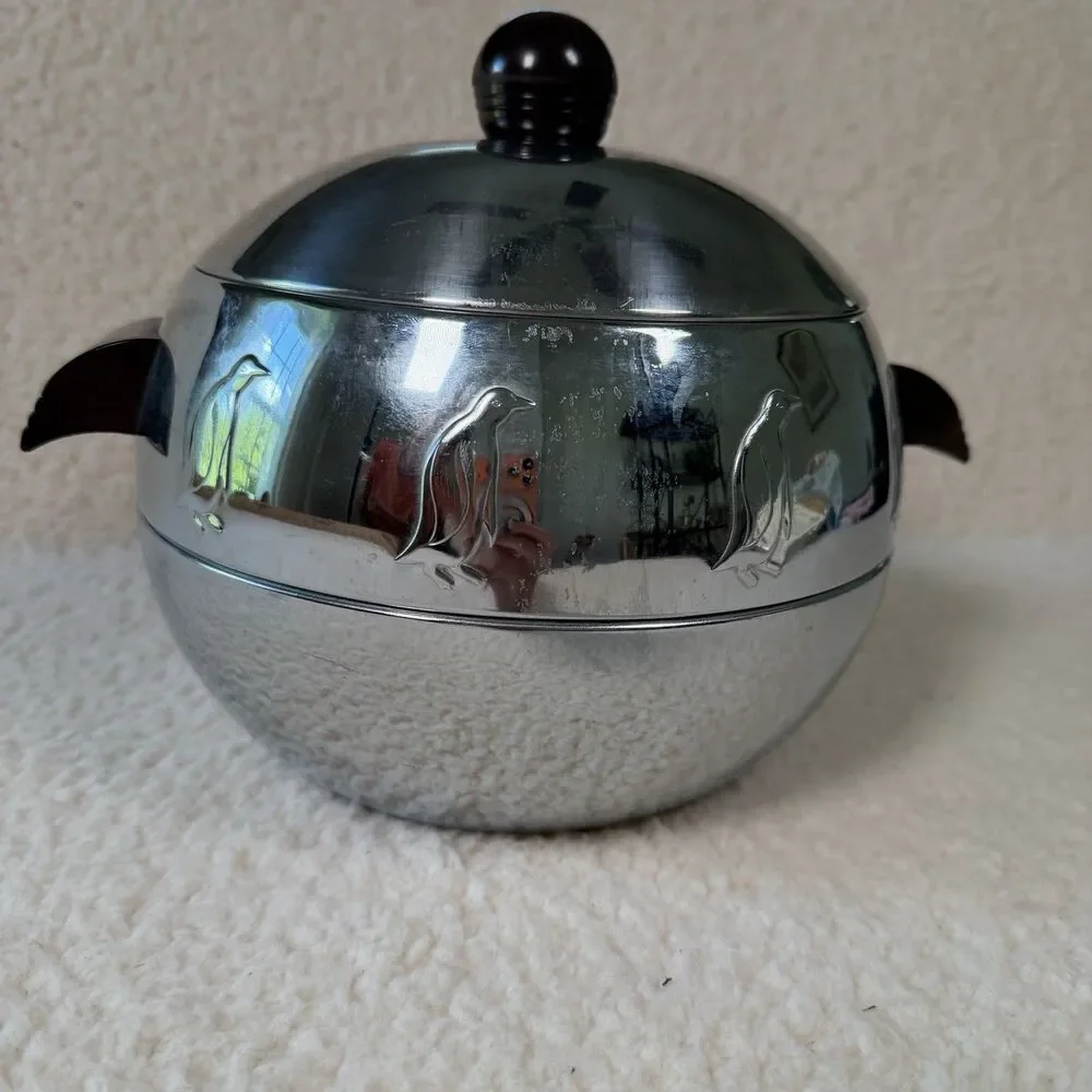 Vintage West Bend Penguin Chrome Hot/Cold Server Ice Bucket Bakelite Handles MCM